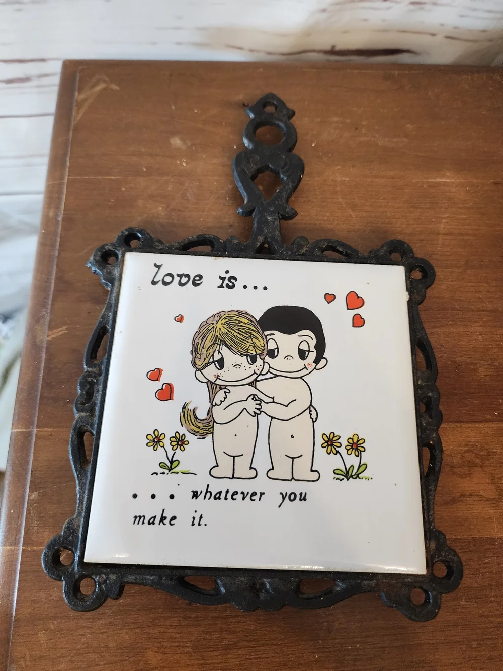 Love Is...Vintage Ceramic Wall Tile with Black Iron Frame